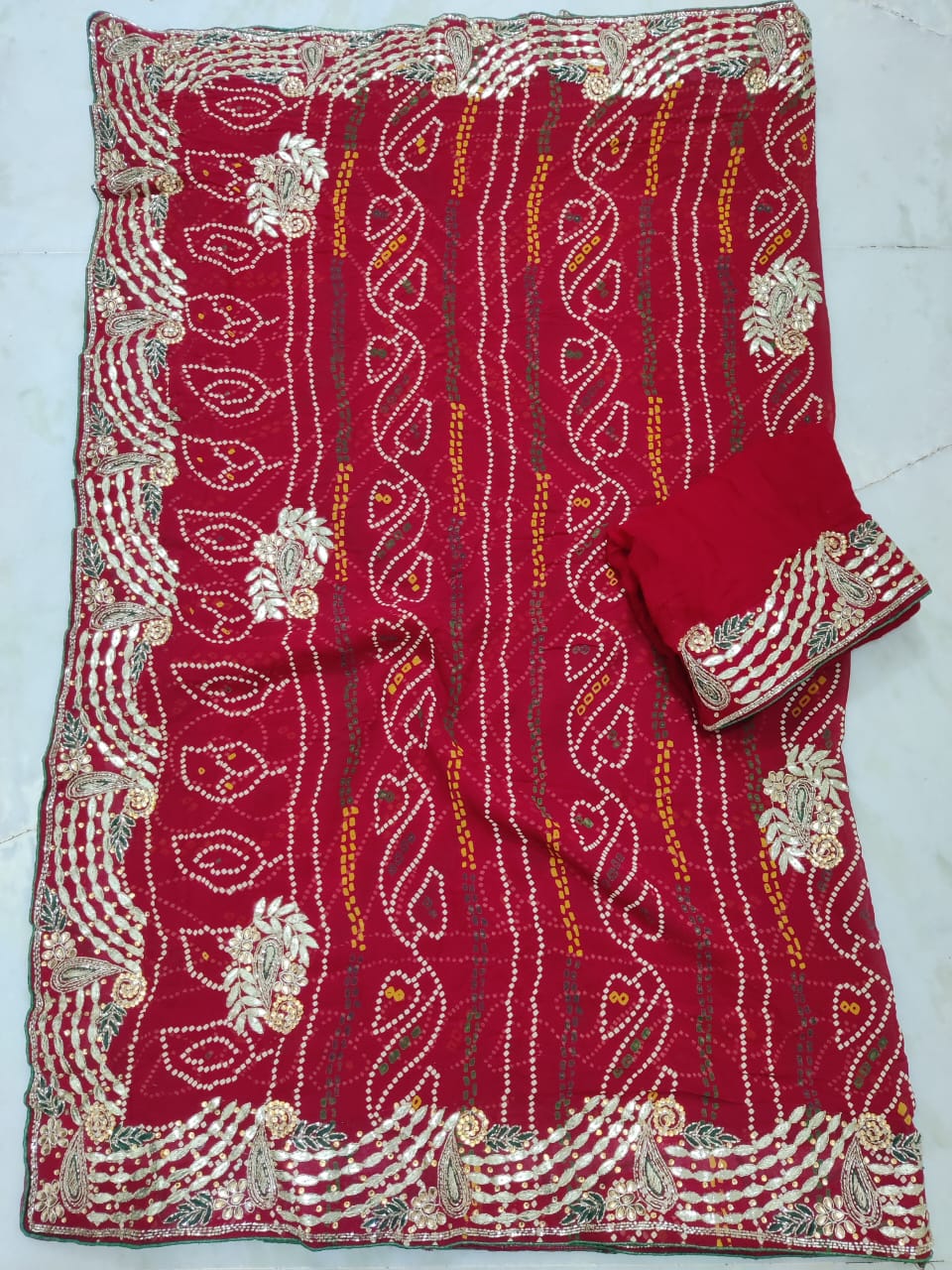 Traditional Jaipuri Chunri Pila Saree, kml, NR – Priyaz Gallery