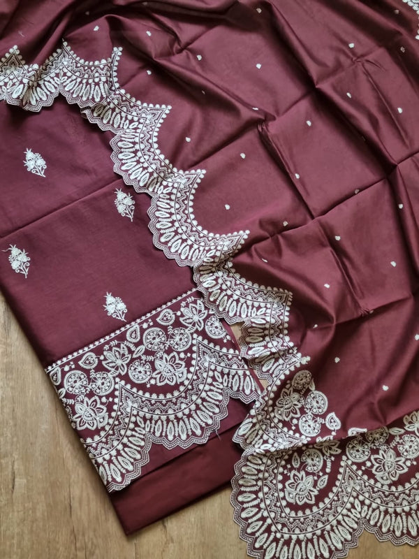 Pure Banarasi Chanderi Silk Suit with Resham thread embroidery work