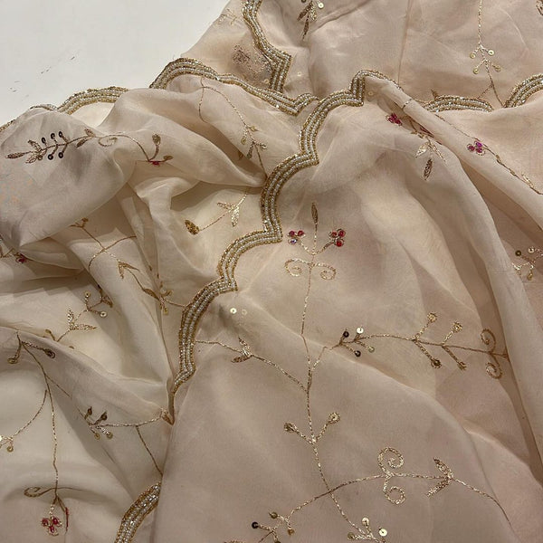 BEAUTIFUL HANDCRAFTED PEARL AND KATDANA EMBROIDERY WORK DAIMOND CHIFFON SAREE