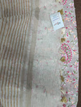 Kota Linen Silk Saree with Zari Dovi Weaving ( length-6.5 meter)