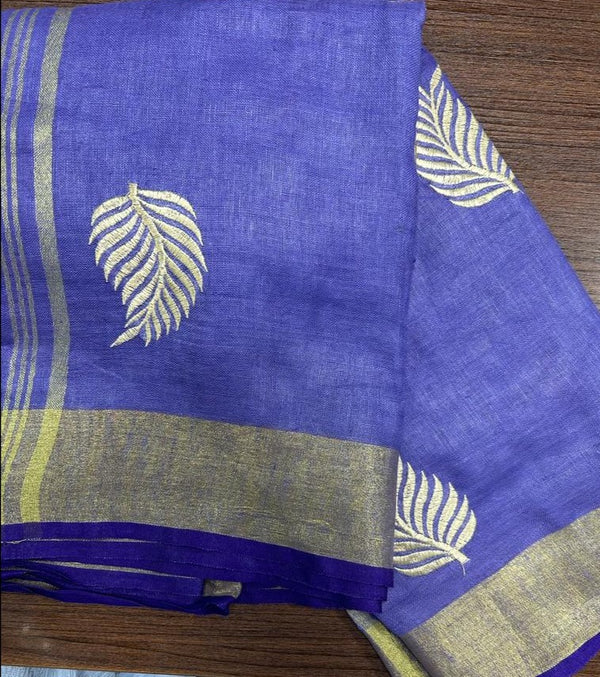 pure Linen Silk Saree with thread Weaving ( length-6.5 meter)