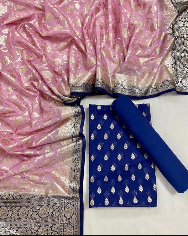 Exclusive Banarasi Chanderi Silk Unstitched Suit With Chanderi lorex Dupatta .