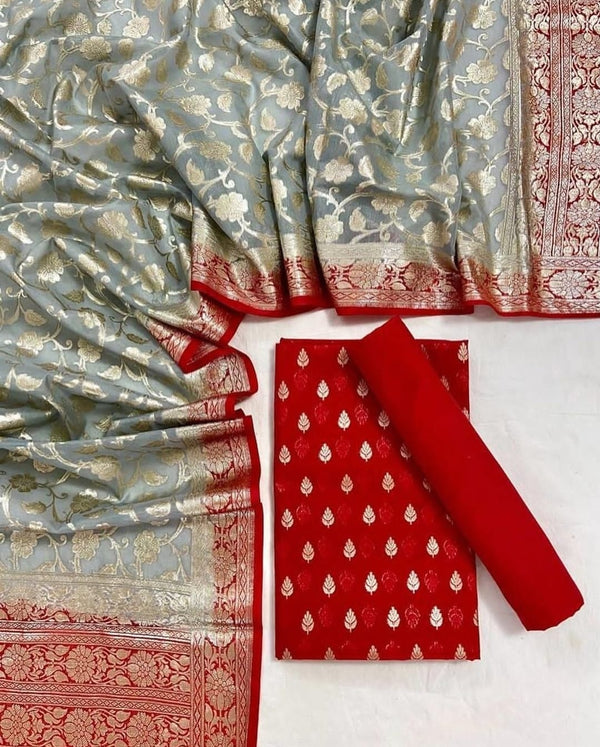 Exclusive Banarasi Chanderi Silk Unstitched Suit With Chanderi lorex Dupatta .