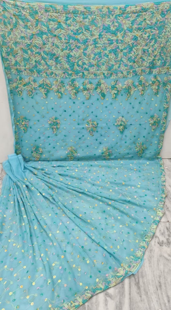 Pure Chiffon Georgette Chikankari Keel jaal work saree