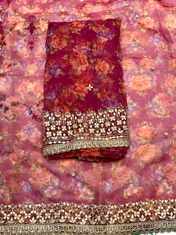 organaza silk digital printed gota work unstitched Suit