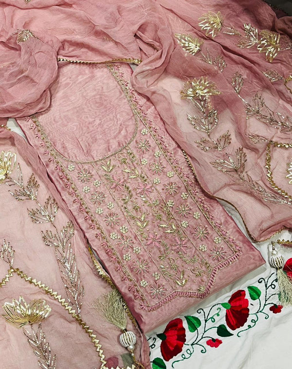 Chanderi silk unstitched gota work suit chiffon dupatta