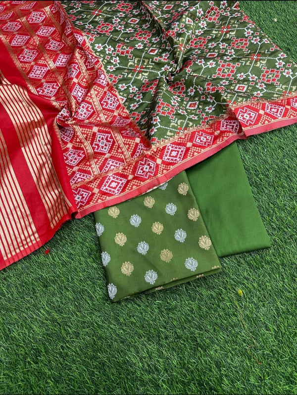 Banarasi Katan Silk Unstitched Suit with patola weaving