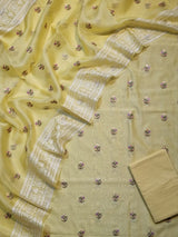 Pure Banarasi Chanderi Silk unstitched suit with  Organza Dupatta