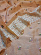 Pure Banarasi Chanderi Silk unstitched suit with  Organza Dupatta