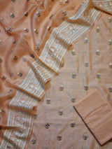 Pure Banarasi Chanderi Silk unstitched suit with  Organza Dupatta