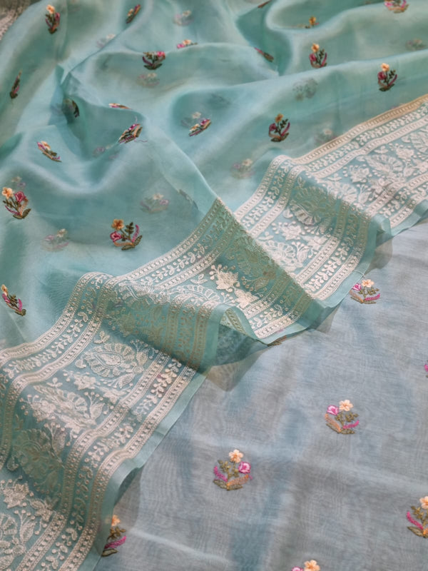 Pure Banarasi Chanderi Silk unstitched suit with  Organza Dupatta