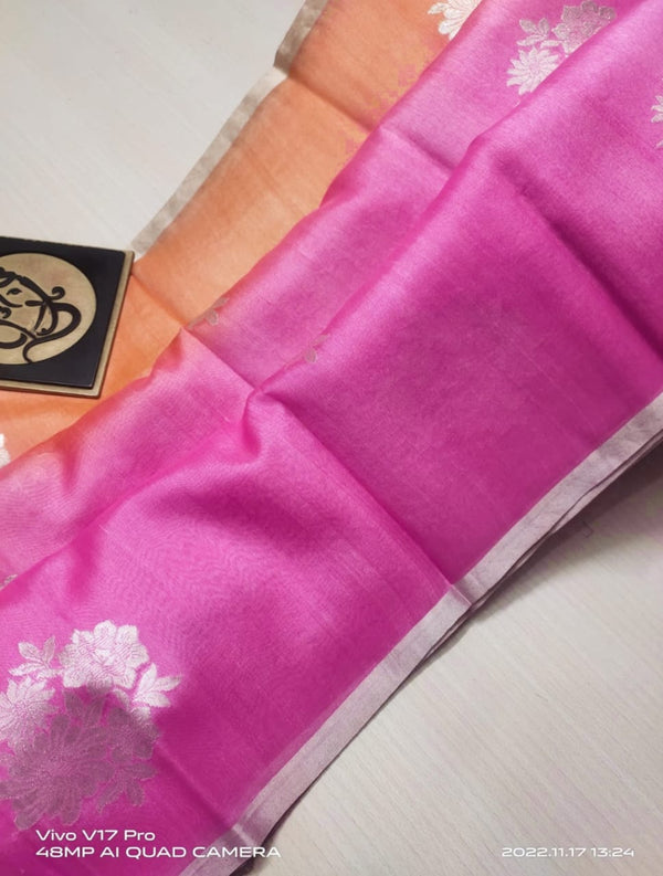 Banarasi Semi Kora Organza Silk saree with Silver Zari( length- 6.3 meter )