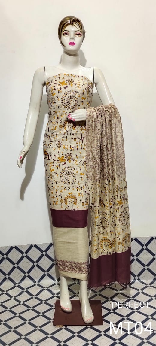 Bhagalpuri Khaddi Cotton Madhubani print Unstitched suit