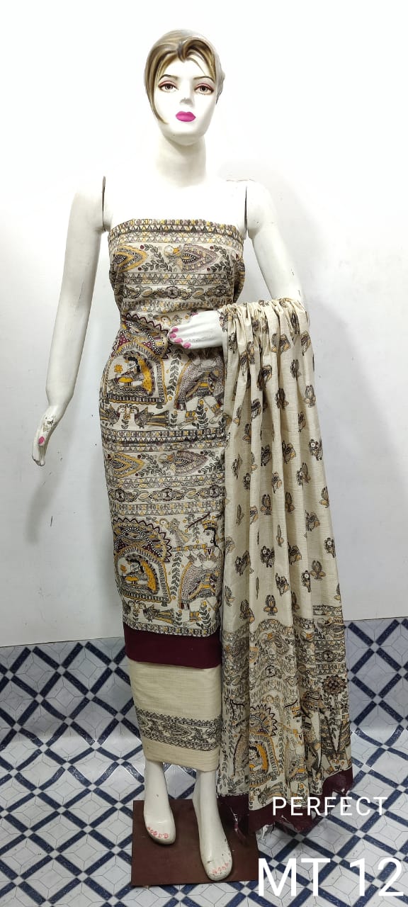 Bhagalpuri Khaddi Cotton Madhubani print Unstitched suit