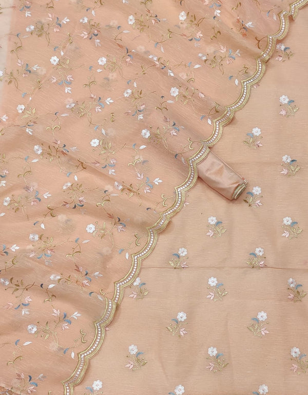 Peach Color Pure Banarasi Linen Silk Unstitched Suit