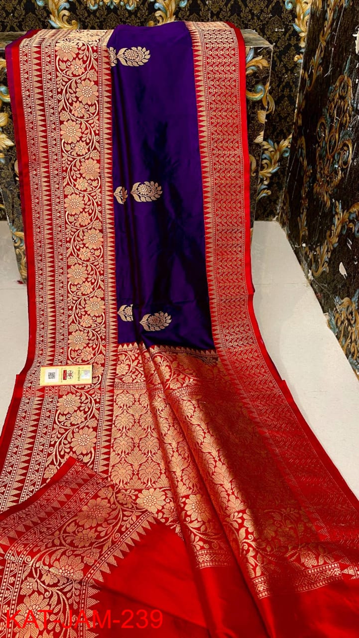 Pure  Banarasi Handloom Katan Silk Antique Zari Saree With Blouse.