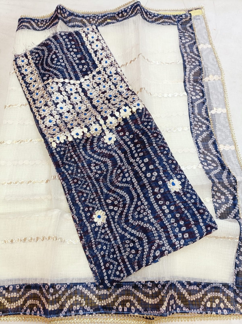 Blue color Kota Doria Kaccha gota work Unstitched Suit