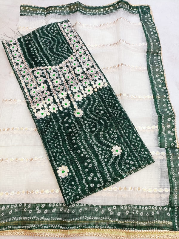 Green color Kota Doria Kaccha gota work Unstitched Suit