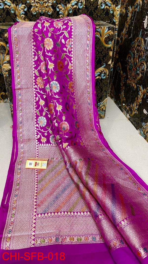 Pure Banarasi Handloom Khaddi Georgette Silk Saree With Beautiful water  Zari Work