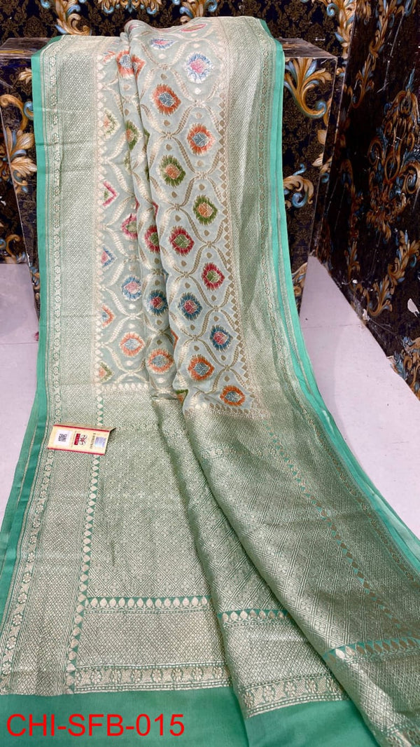 Pure Banarasi Handloom Khaddi Georgette Silk Saree With Beautiful water  Zari Work