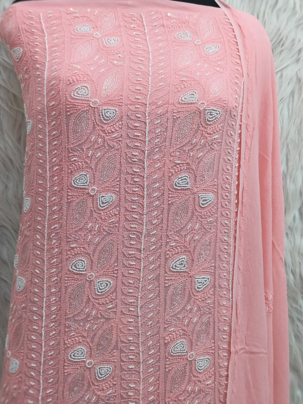 Pure 50 gram Georgette Chikankari and pearl cutdana Work Unstitched Suit