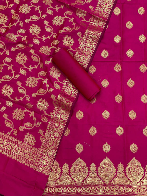 Pure Banarasi Silk Double Zari Weaved Unstitched Suit