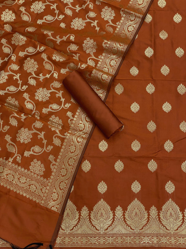 Pure Banarasi Silk Double Zari Weaved Unstitched Suit