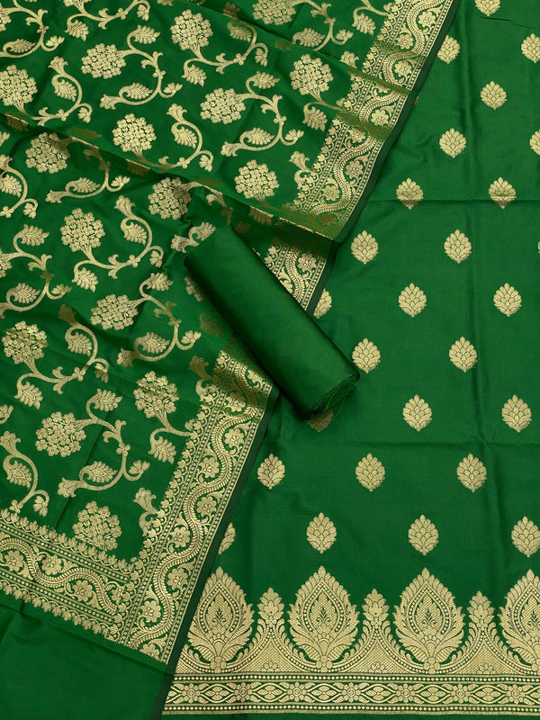 Pure Banarasi Silk Double Zari Weaved Unstitched Suit