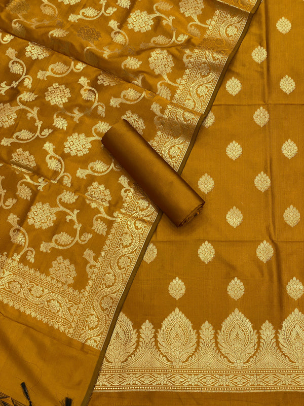 Pure Banarasi Silk Double Zari Weaved Unstitched Suit