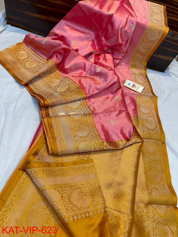 Pure  Banarasi Handloom Katan Silk Antique Zari Saree With Blouse.