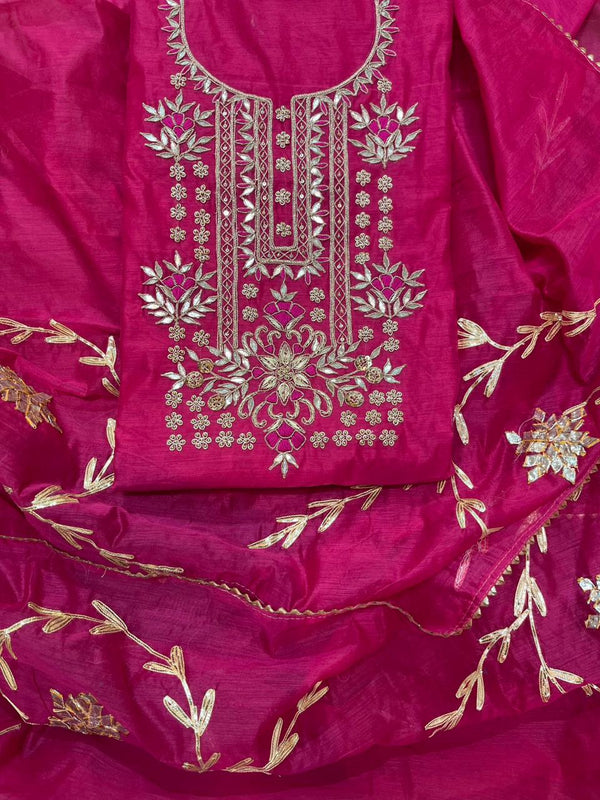 Organza Hand work unstitched kurta and dupatta with zardosi work