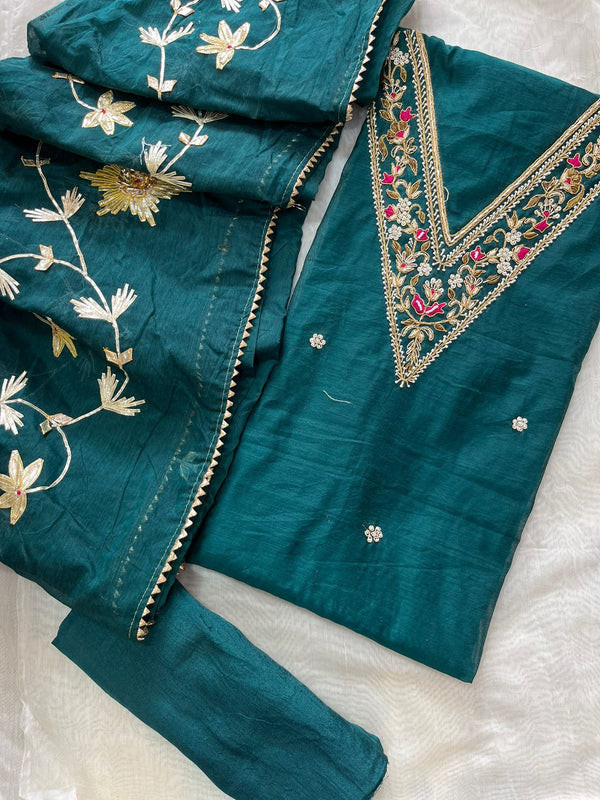 Chanderi Handwork Zardosi Unstitched Suit