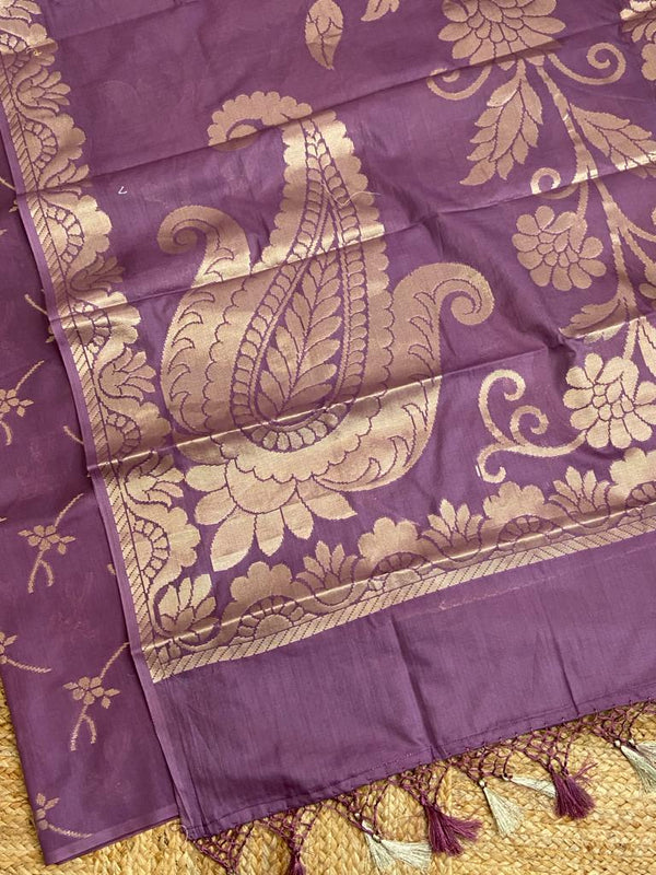 Banarasi Chanderi Silk Unstitched Suit with Zari woven Dupatta