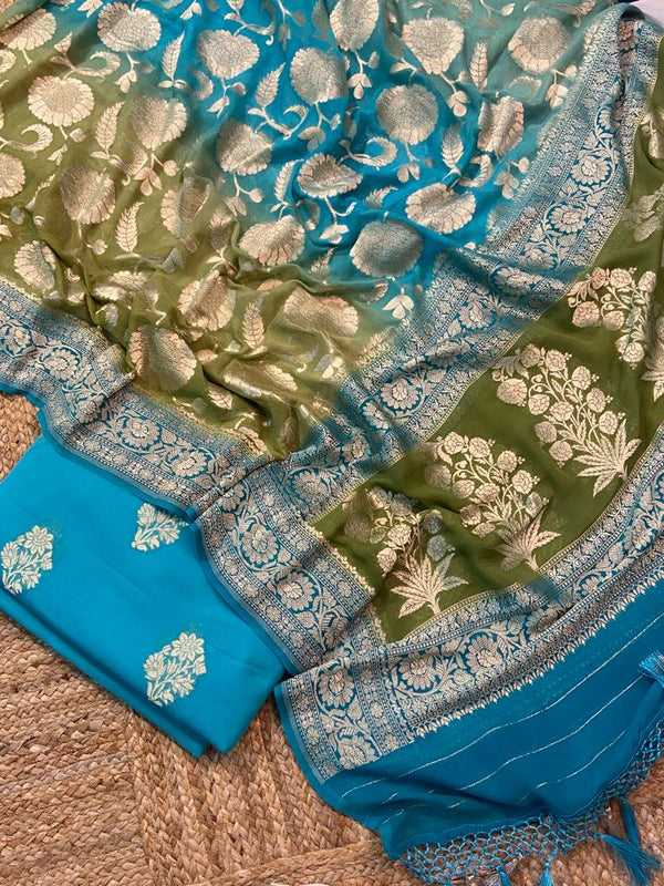 Pure Khaddi Chiffon Unstitched Suit With water Zari Work.