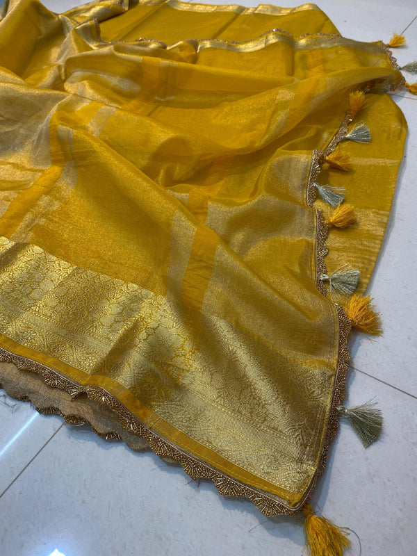 Banarasi Semi Tissue silk Saree with heavy Gota lace