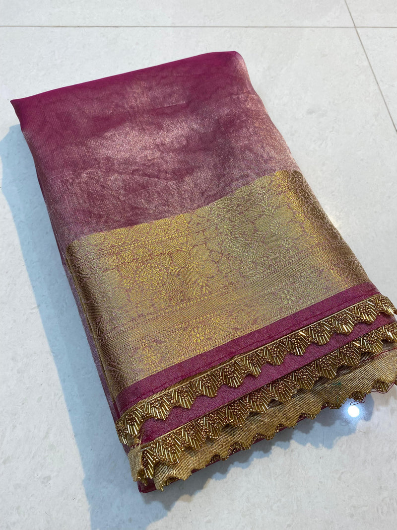 Banarasi Semi Tissue silk Saree with heavy Gota lace