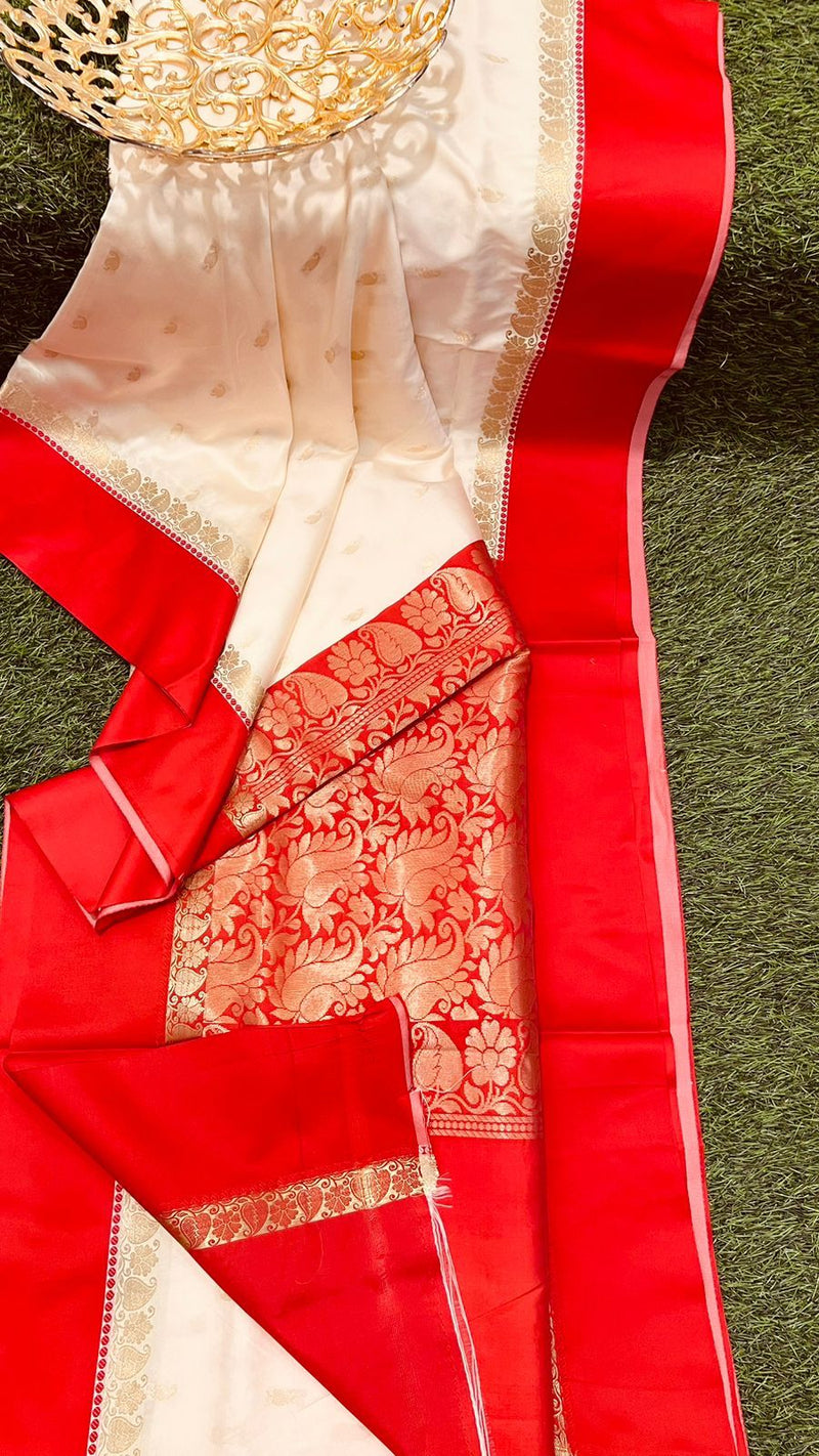 Banarasi Semi katan Saree in white color