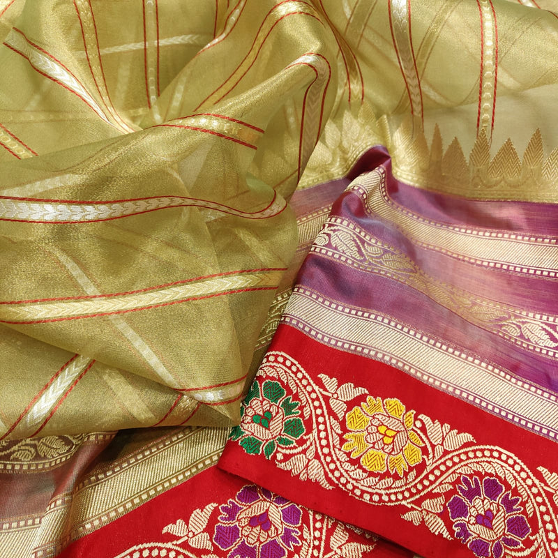 Pure tissue  silk Hand Weaved Fully Khadwa weaved Zari work Saree