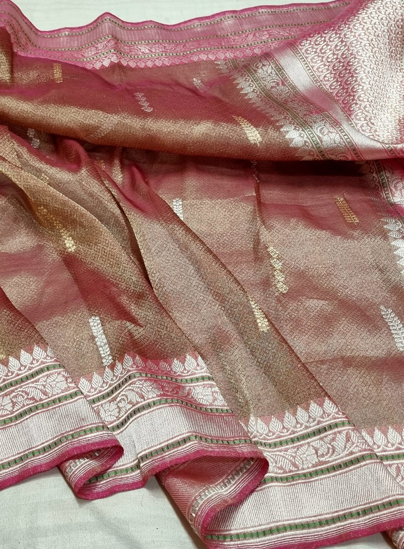 Pure Tissue Silk Saree with Iktara and sona rupa buti fusion