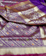 Pure katan Tanchui silk Hand Weaved Multi meena jaal work Saree