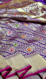 Pure katan Tanchui silk Hand Weaved Multi meena jaal work Saree