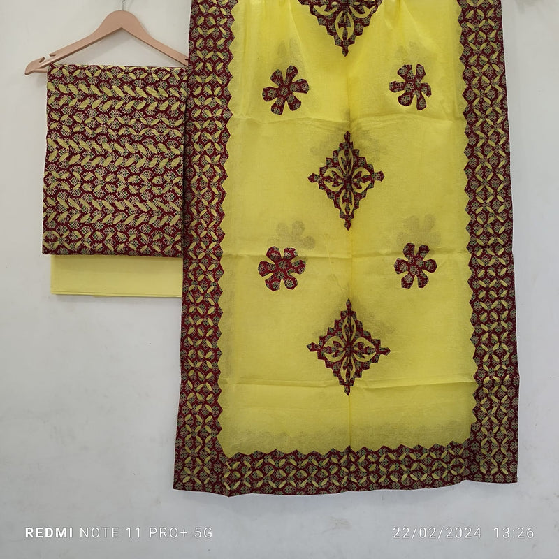 Rajasthani  Applique Cut work cotton organdy Unstitched Suit