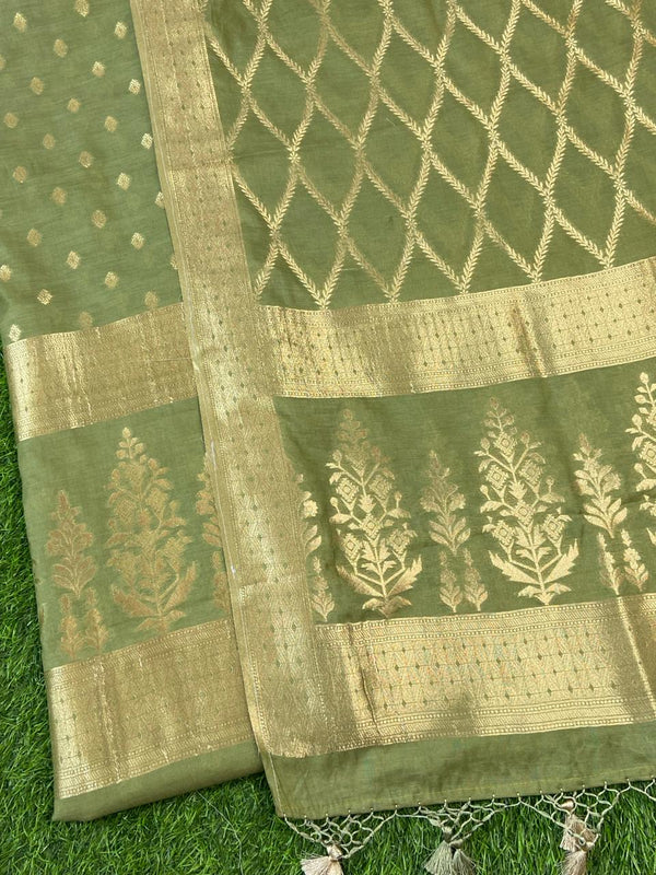 Pure Banarasi Chanderi Silk Resham Zari Weaved Unstitched Suit | green |