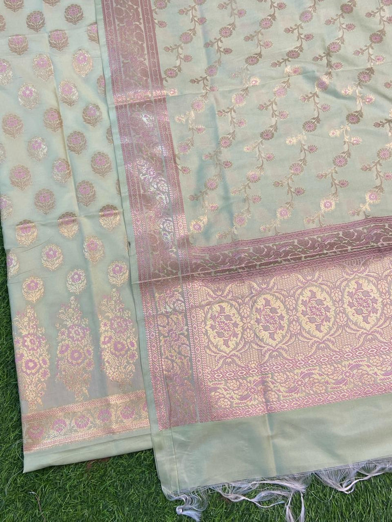 Pure Banarasi Soft Katan Silk Alfi Weaved Institched Suit