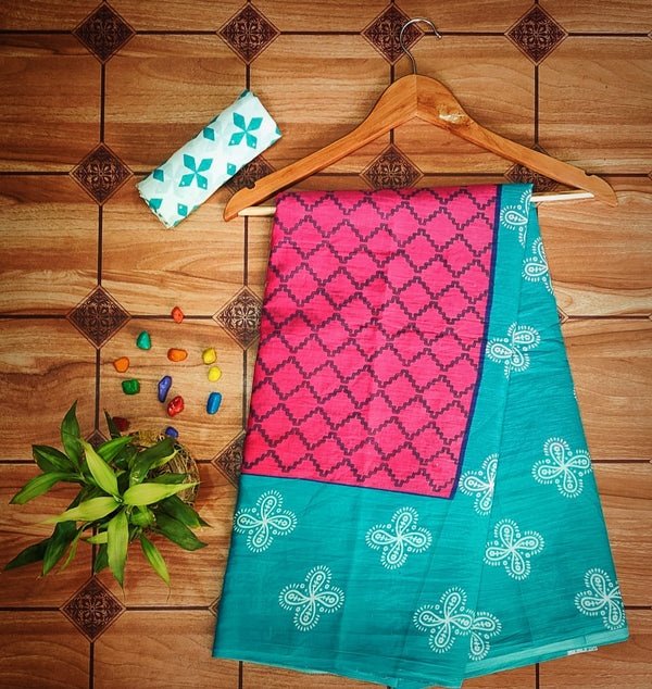 Pure  Mul cotton Hand Block Priny saree with Blouse.