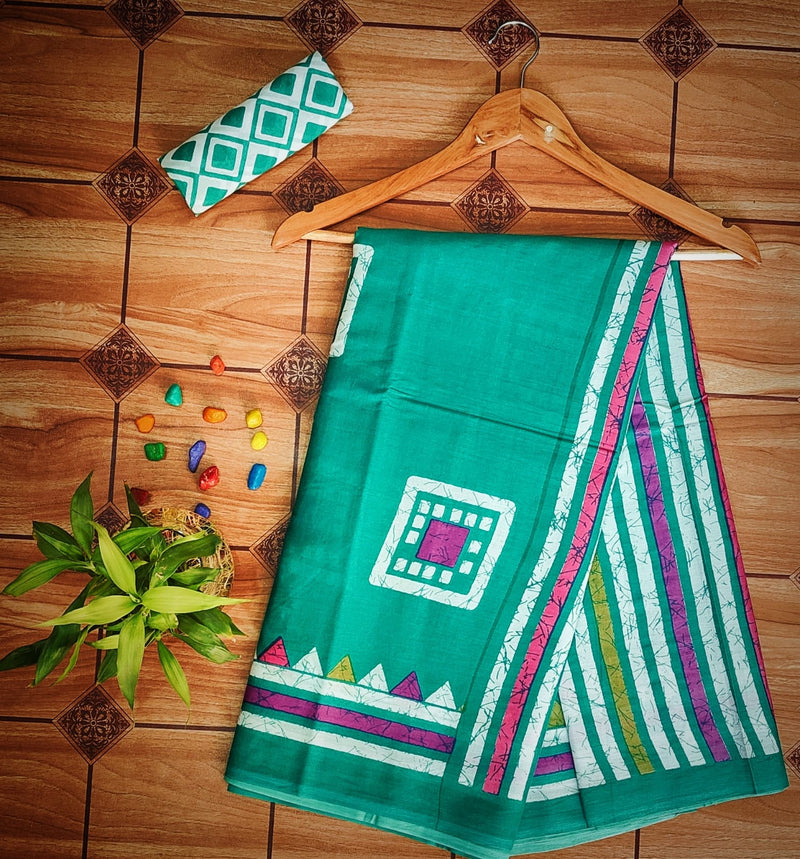 Pure  Mul cotton Hand Block Priny saree with Blouse.