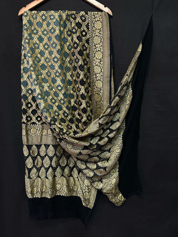 Pure Khaddi Chiffon Neemzari handwoven exclusive Bandhani Dupatta