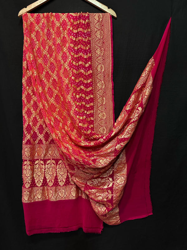 Pure Khaddi Chiffon Neemzari handwoven exclusive Bandhani Dupatta