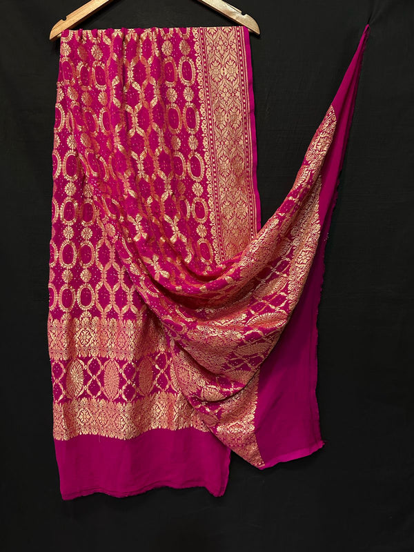 Pure Khaddi Chiffon Neemzari handwoven exclusive Bandhani Dupatta