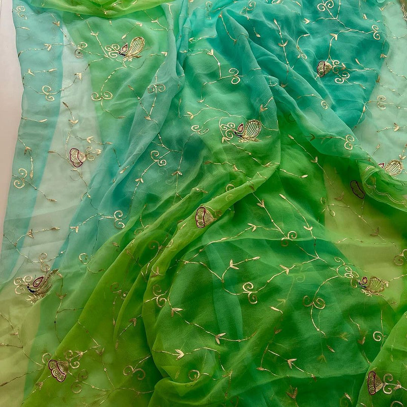 Beautifully Handcrafted Pure Diamond Chiffon saree in Green Color